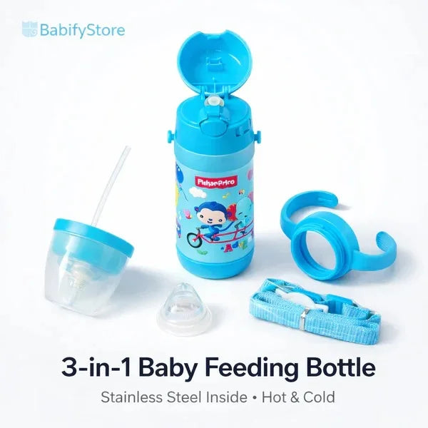 Fisher Price 3-in-1 Baby Insulated Straw Cup and Feeding Bottle Set-300ml