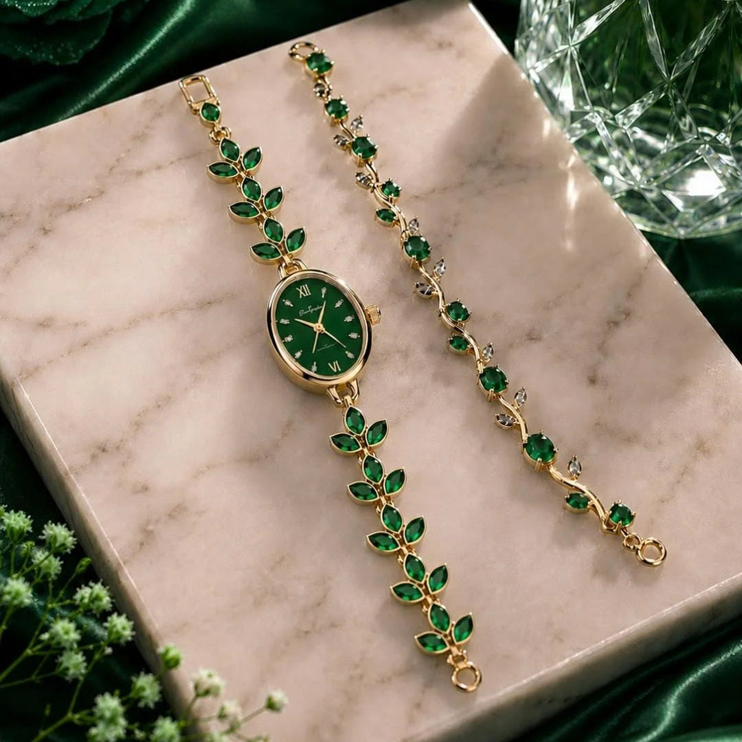 Fancy Beautiful Mira Design Stone Watch Plus Trending Tulip Hand Bracelets For Her - With Box
