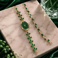 Fancy Beautiful Mira Design Stone Watch Plus Trending Tulip Hand Bracelets For Her - With Box