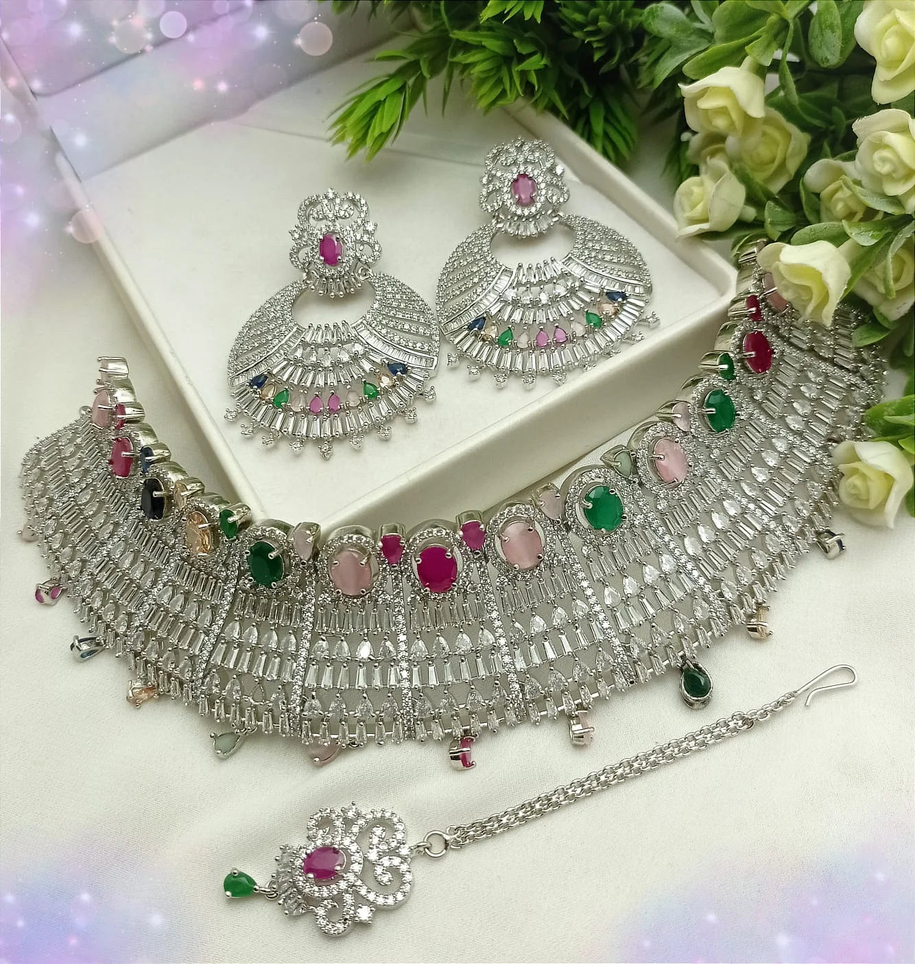 Silver Multi Necklace set