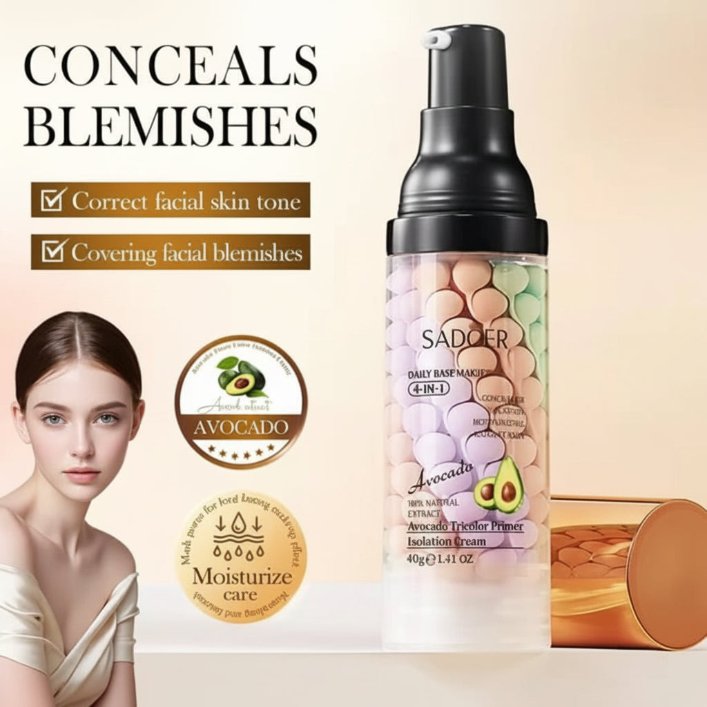 Sadoer Daily Base Makeup 4-in-1 Avocado Tricolor Primer Isolation Cream - 40g