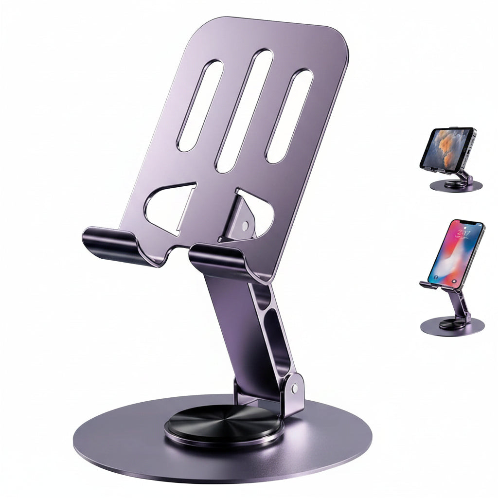 K81 Alloy Universal Foldable Phone Stand with 360° Rotating Base