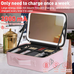portable Makeup Bag with Adjustable Dividers, Waterproof PU Leather Makeup Case