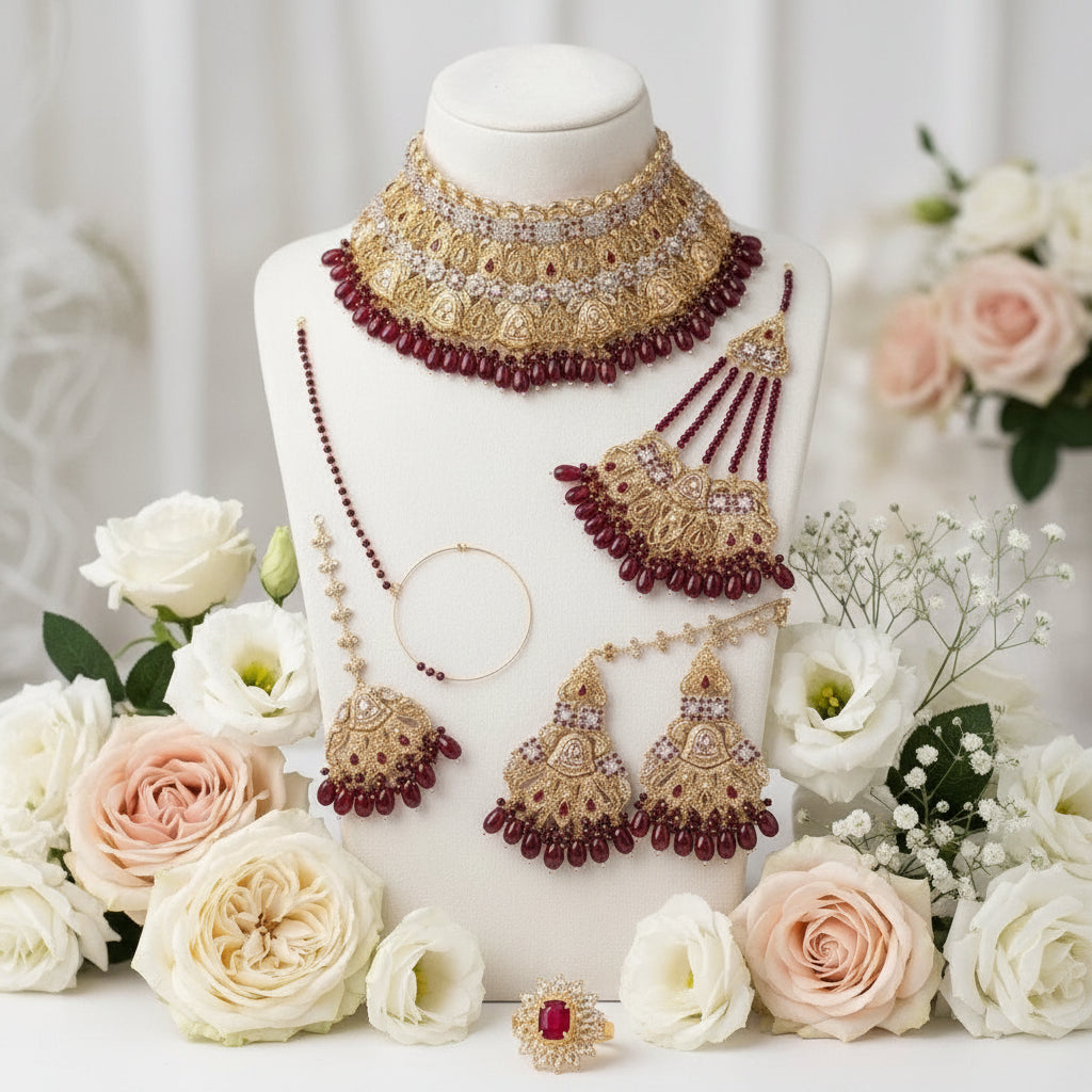 Royal Heritage Bridal Jewelry Set - Crimson & Gold