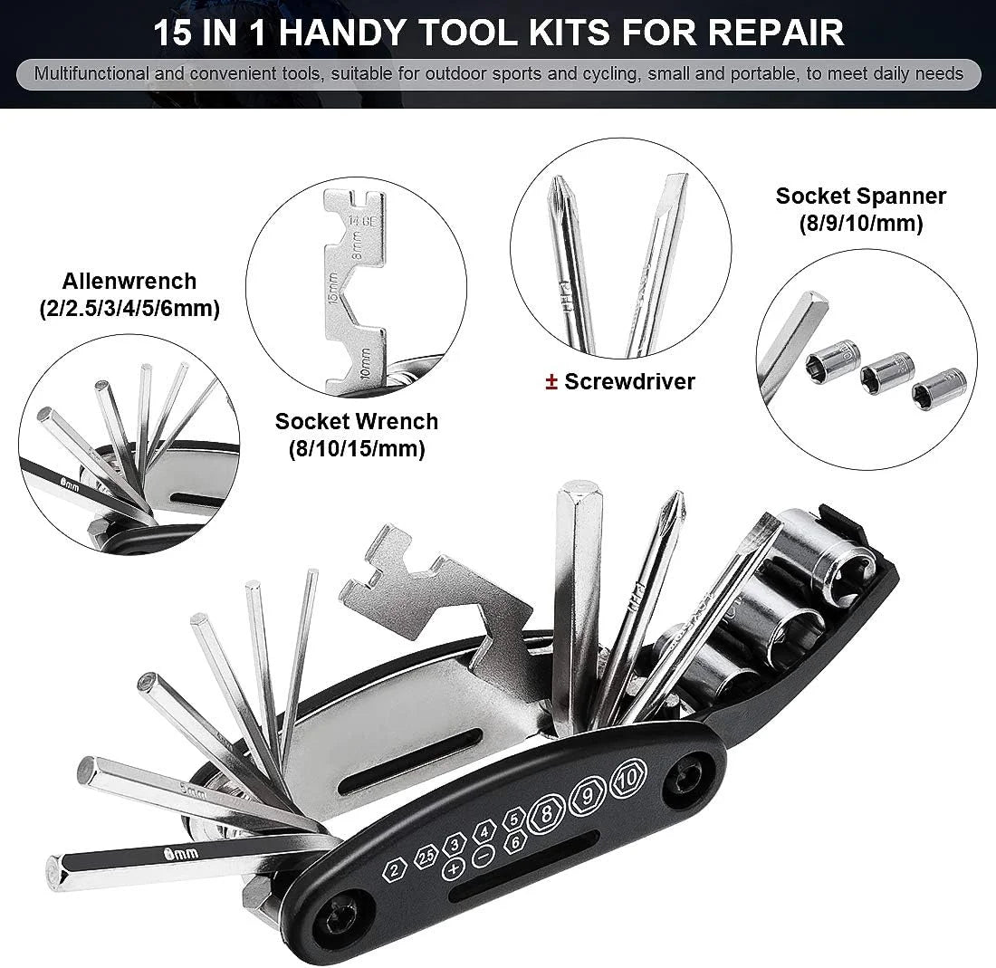 16 in 1 Bike Repair Tool Kit, Portable Multi Function Accessories Set