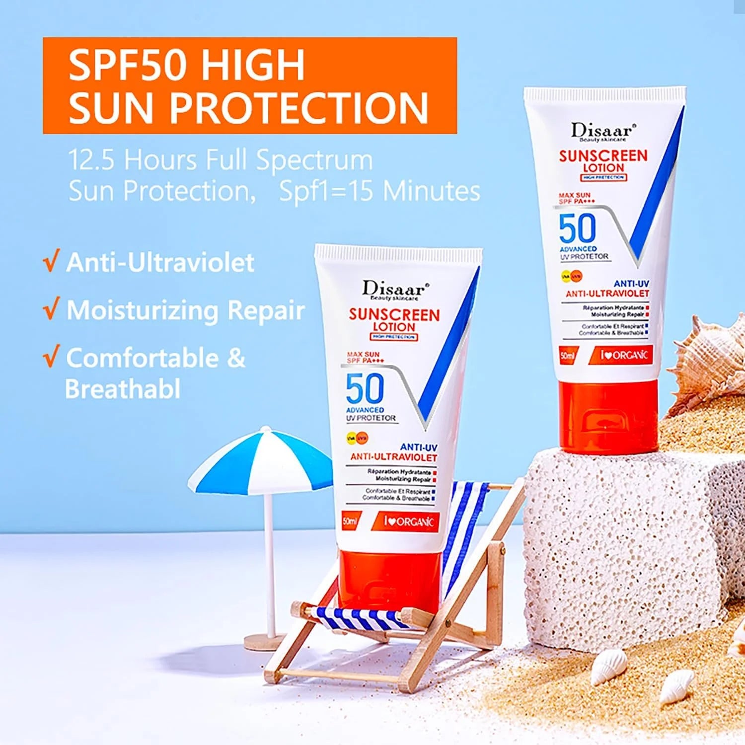 Disaar UVA/UVB  SPF 50 Sunscreen Lotion  - 50g