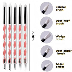 Dual-Ended Nail Art Dotting and Silicone Sculpting Tool Set - 5 Pcs