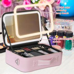 portable Makeup Bag with Adjustable Dividers, Waterproof PU Leather Makeup Case