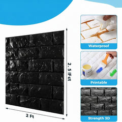 Black Brick Printable 3D Wallpaper Stick and Peel - Each
