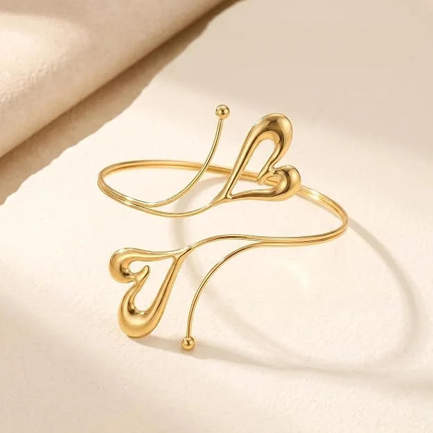 Stainless Steel double-heart orbital arm cuff - Each