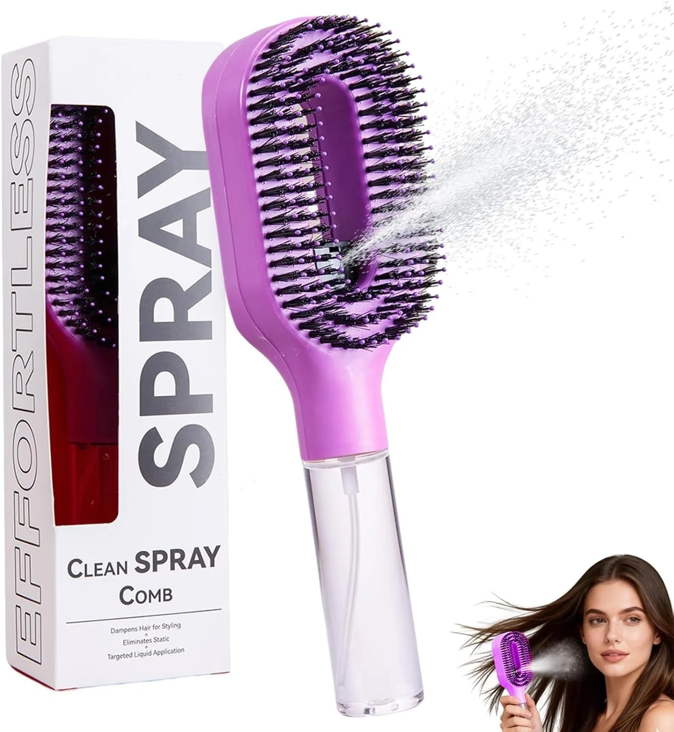 Wanmei  2-in-1 Water Mist Spray Hair Brush - All Hair Types - Each