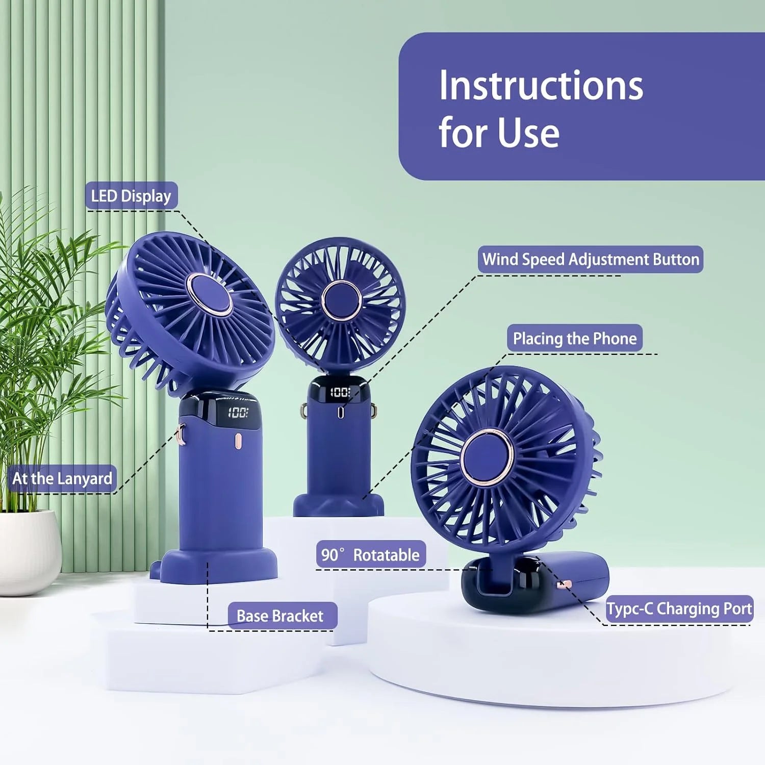 Portable Handheld Personal Rechargeable Fan LED Digital Display