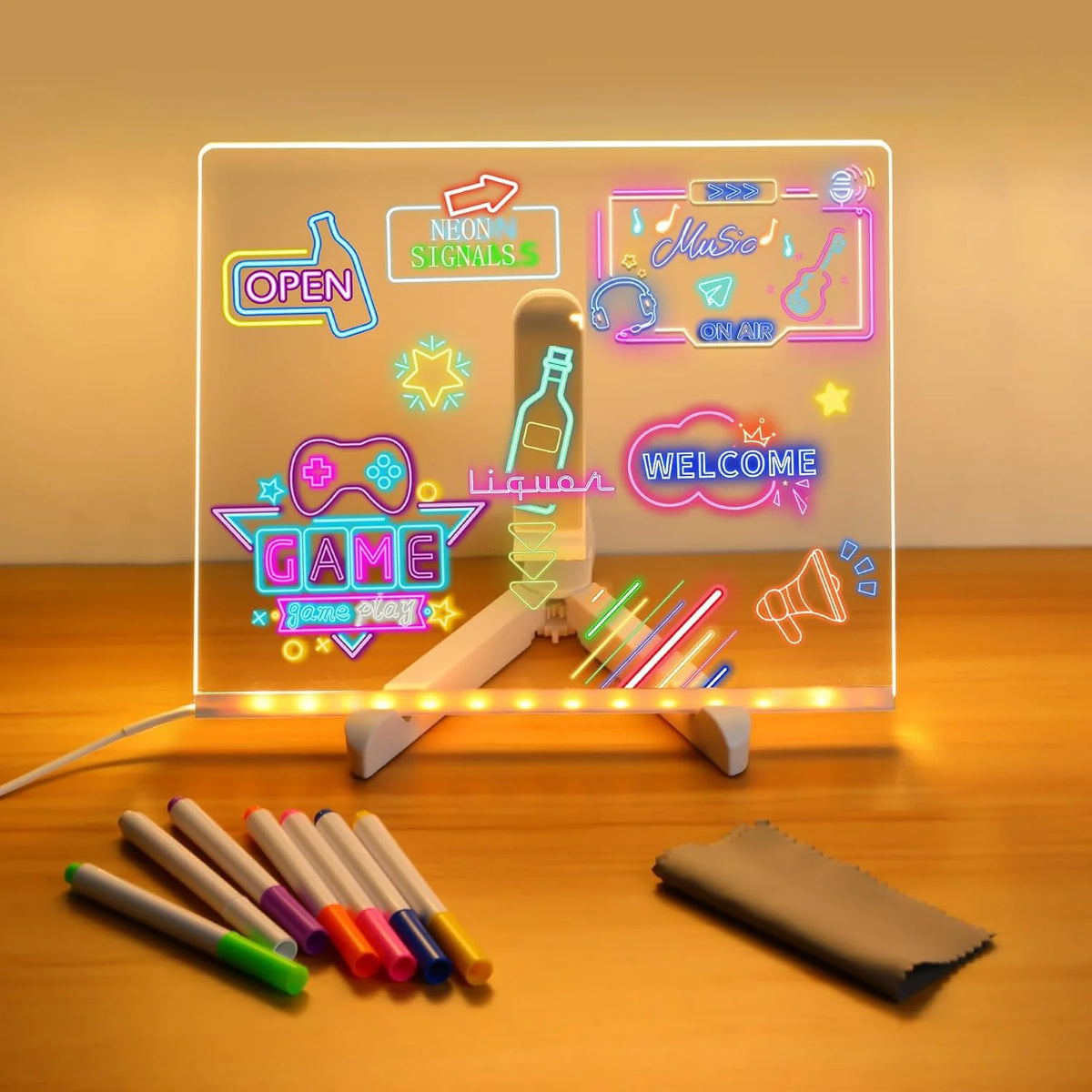 Acrylic LED Board With Colorful Night Light & 7 Neon Pens
