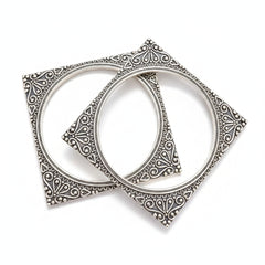 Juhi Square-Design Silver Oxidised Bangles - 2 Pcs Set