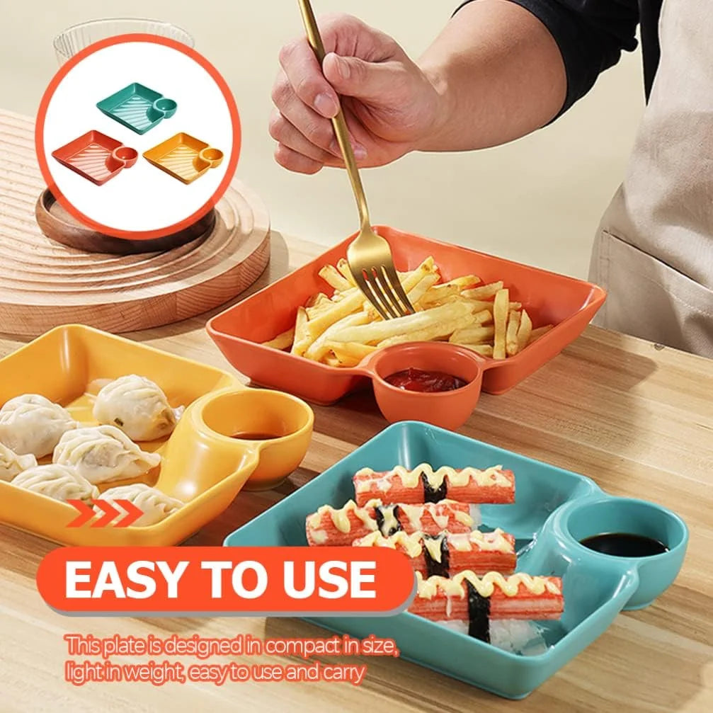 Square Dumpling Plate With Dipping Dish