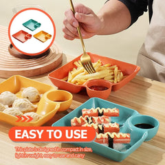 Square Dumpling Plate With Dipping Dish