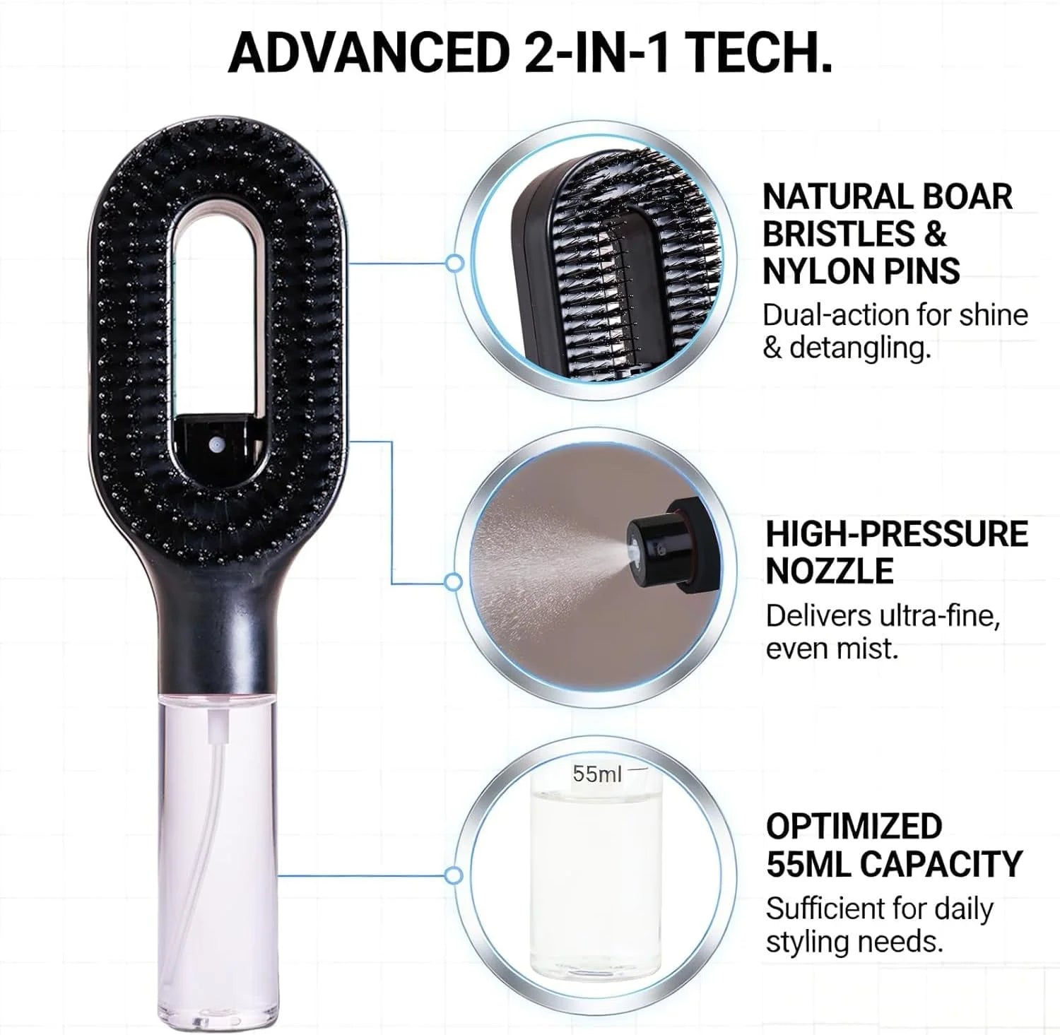 Wanmei  2-in-1 Water Mist Spray Hair Brush - All Hair Types - Each