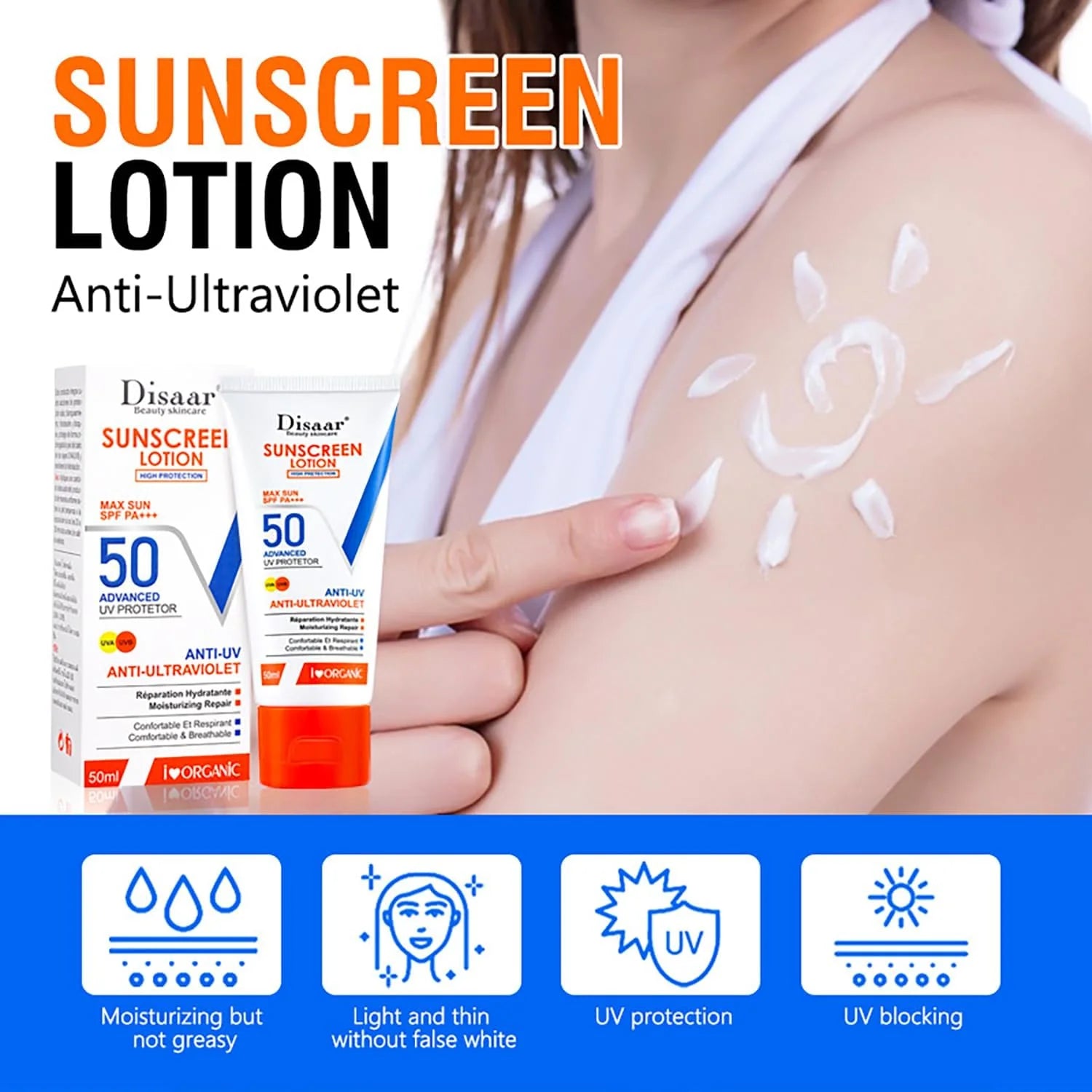 Disaar UVA/UVB  SPF 50 Sunscreen Lotion  - 50g