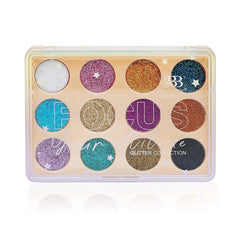 Seven Cool 12-Color Glitter Eyeshadow Palette – High-Impact Sparkle for Eyes & Face