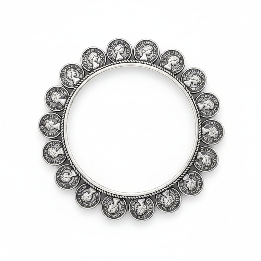 Elegant German Silver Coin Bangles - Each Set