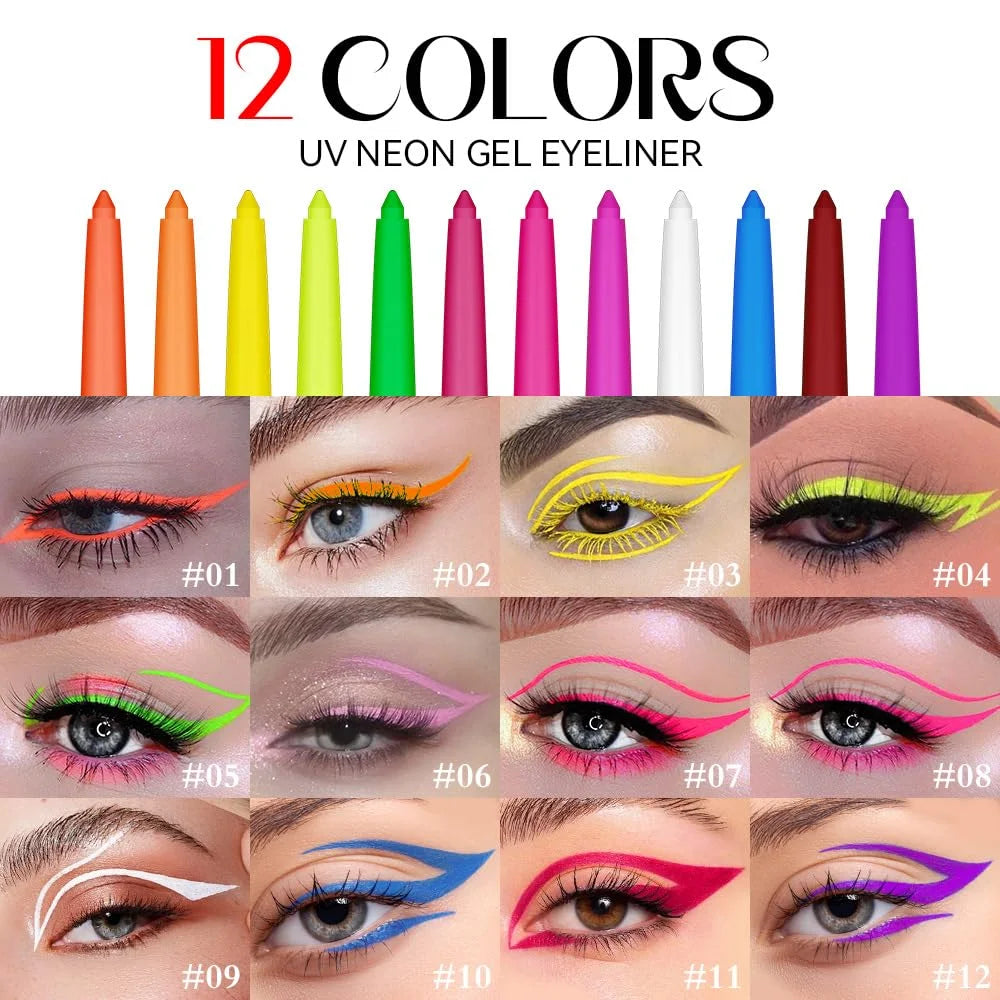 Cool Story Neon Eyeliner Pencils Set Waterproof Smudge-Proof (12 Colors)