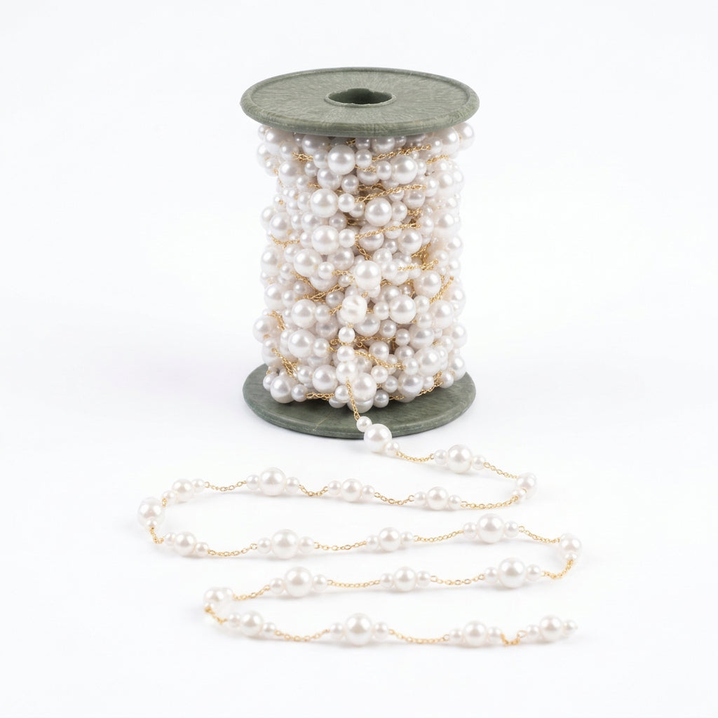 gold-colored White pearl beads Permanent Bracelet - 5m