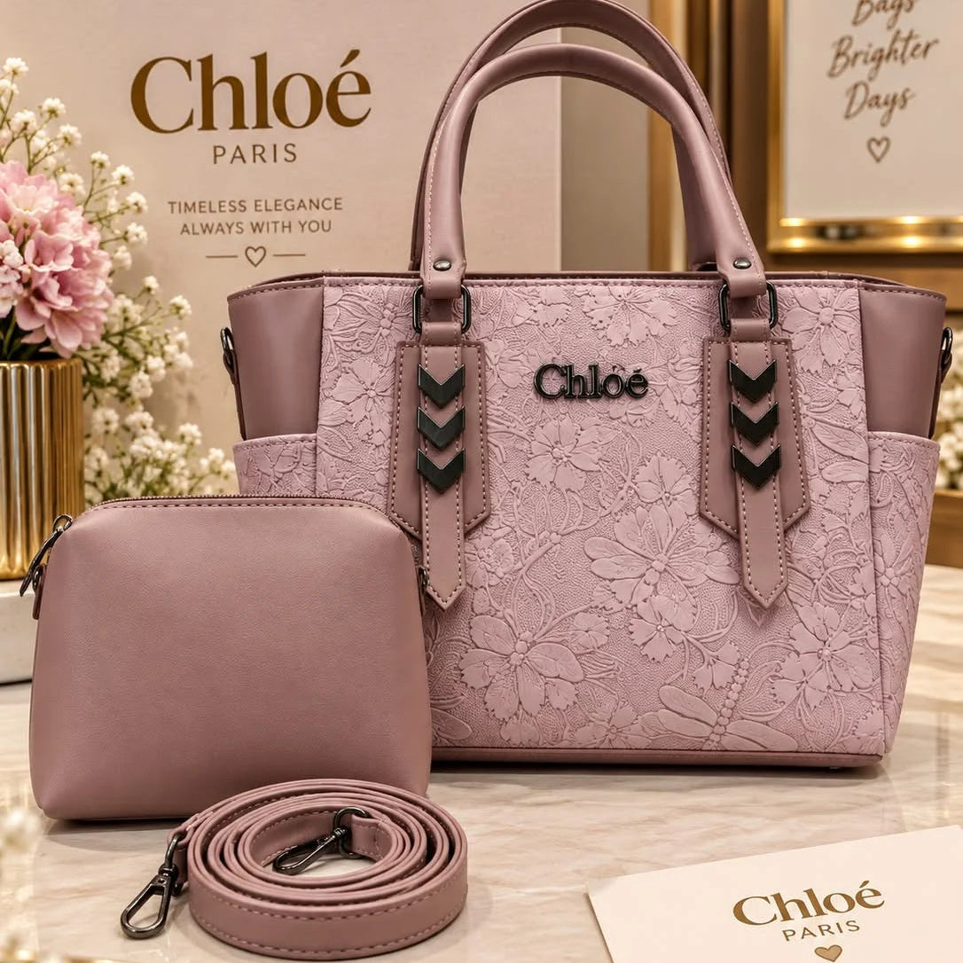 Embossed Floral Handbag Set