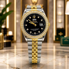 Rolex Men's Luxury Watch – Stainless Steel Chain, Stone Dial & Working Day-Date Display