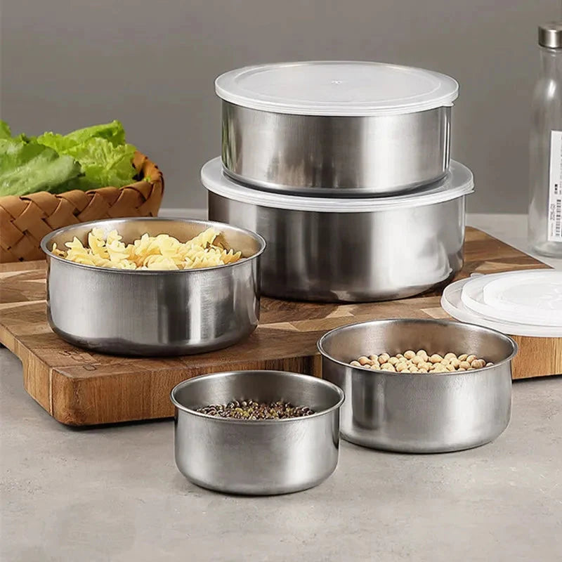 Set of 5 Stainless Steel Food Storage Containers With Lids
