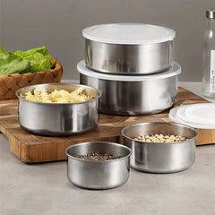Set of 5 Stainless Steel Food Storage Containers With Lids