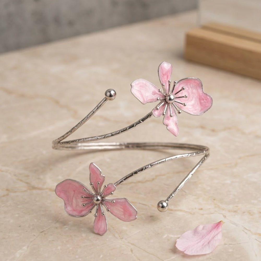 Stainless Steel blooming pink enamel flowers arm cuff - Each