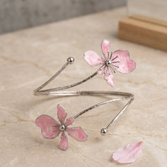 Stainless Steel blooming pink enamel flowers arm cuff - Each