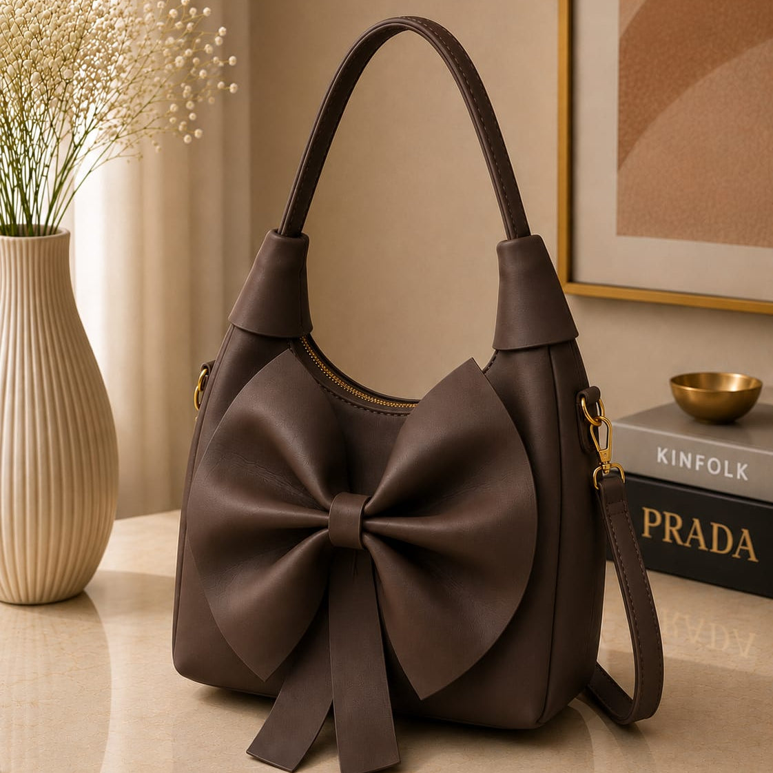 Bow Handbag | Vegan Leather Shoulder Bag for Women