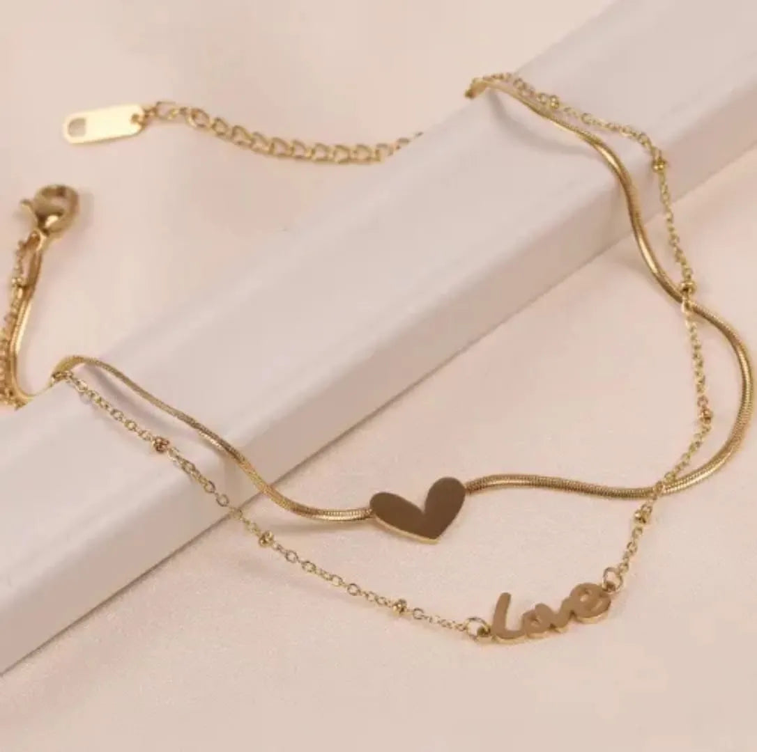 Double-Layer LOVE Heart Anklet