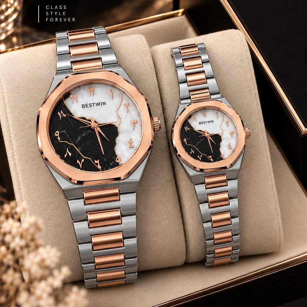 BESTWIN Arabic Numerals Luxury Stainless Steel Couple Watch
