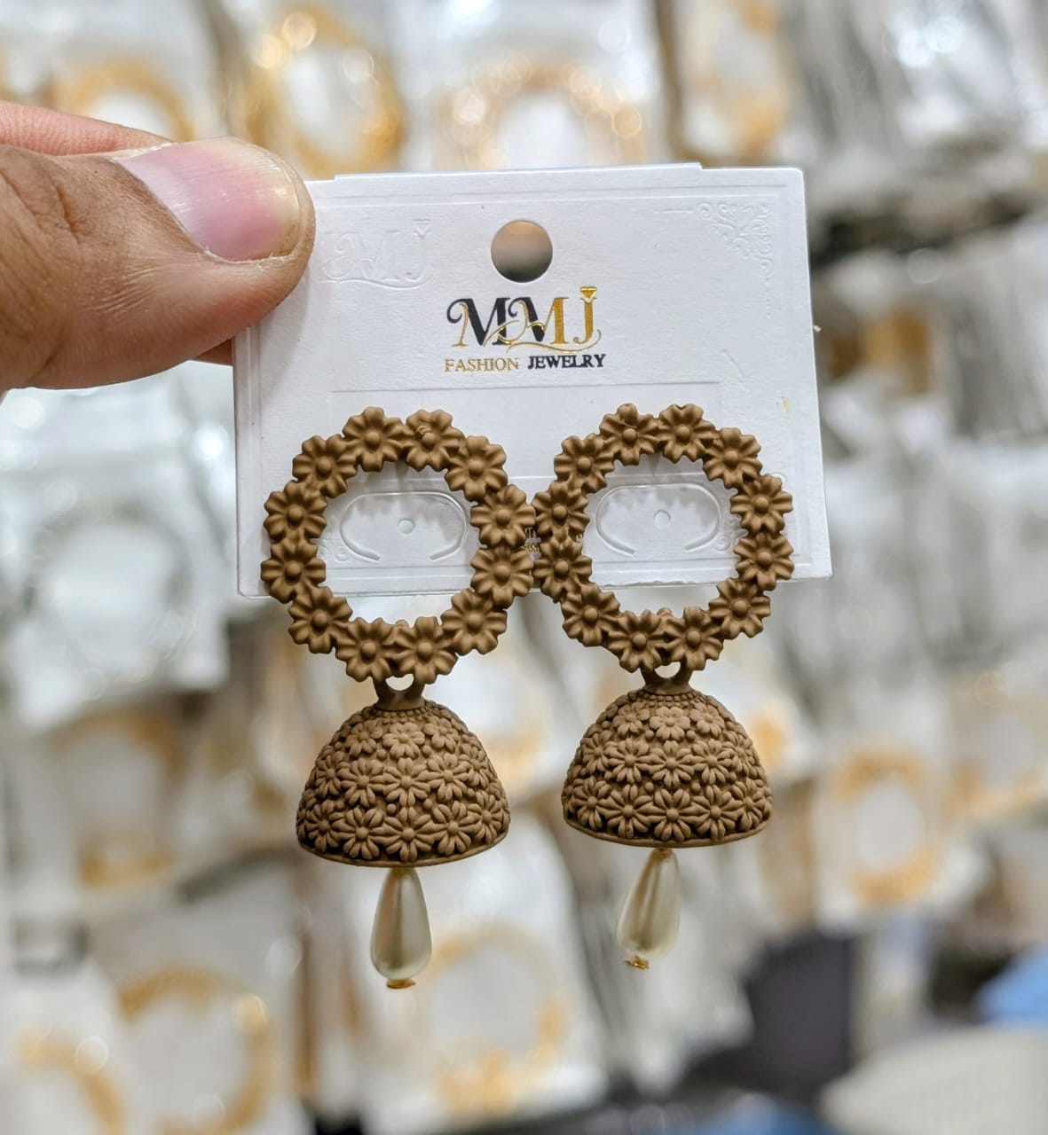 Stainless Steel MMJ Bohemian Floral Jhumka Earrings  - Each