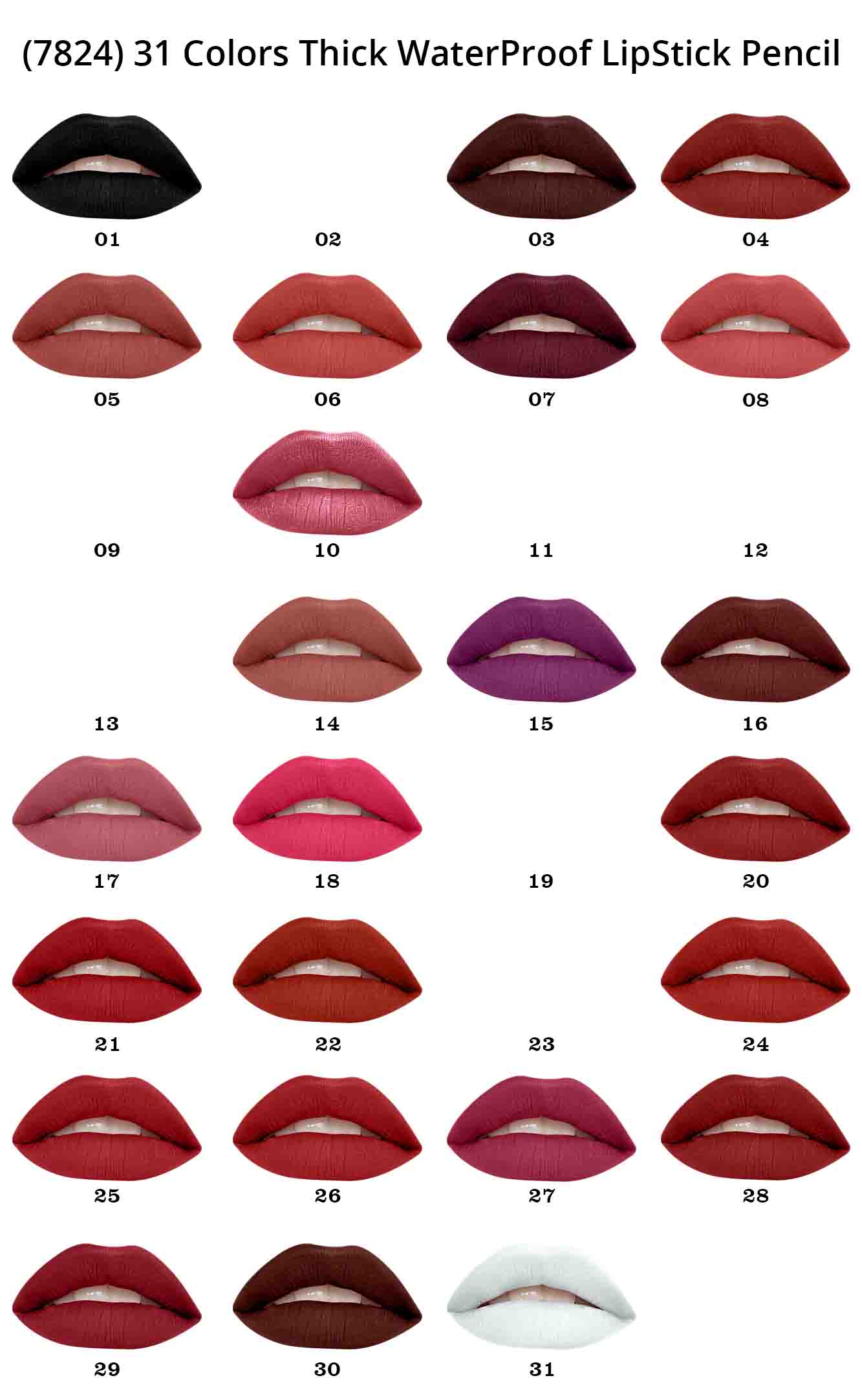 Glamorous Face Thick WaterProof LipStick Pencil (31 Colors)