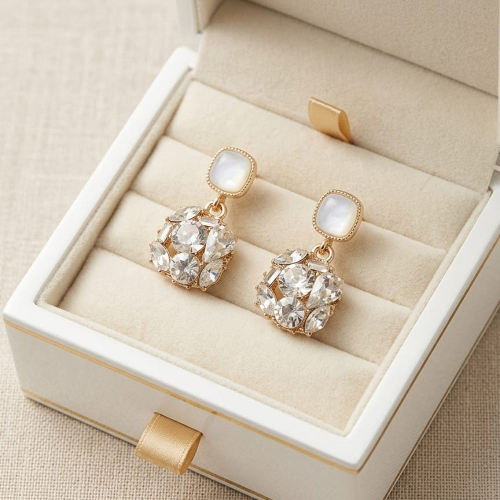 Stainless Steel Ethereal Pearl and Crystal Drop Earrings - Each Pair