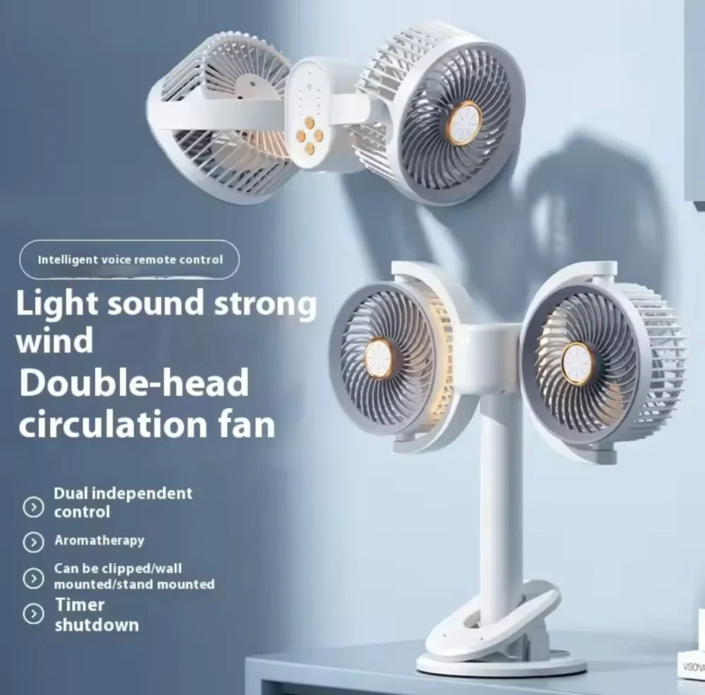 Dual Head Cooling Fan - Adjustable Desktop USB Fan