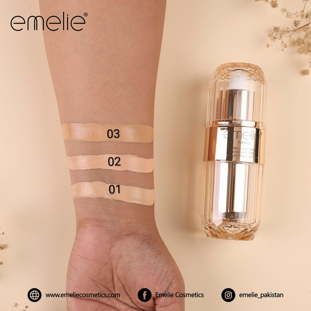 Emelie Paris Liquid Foundation - Semi-Matte, Waterproof, SPF 30 - 30ml