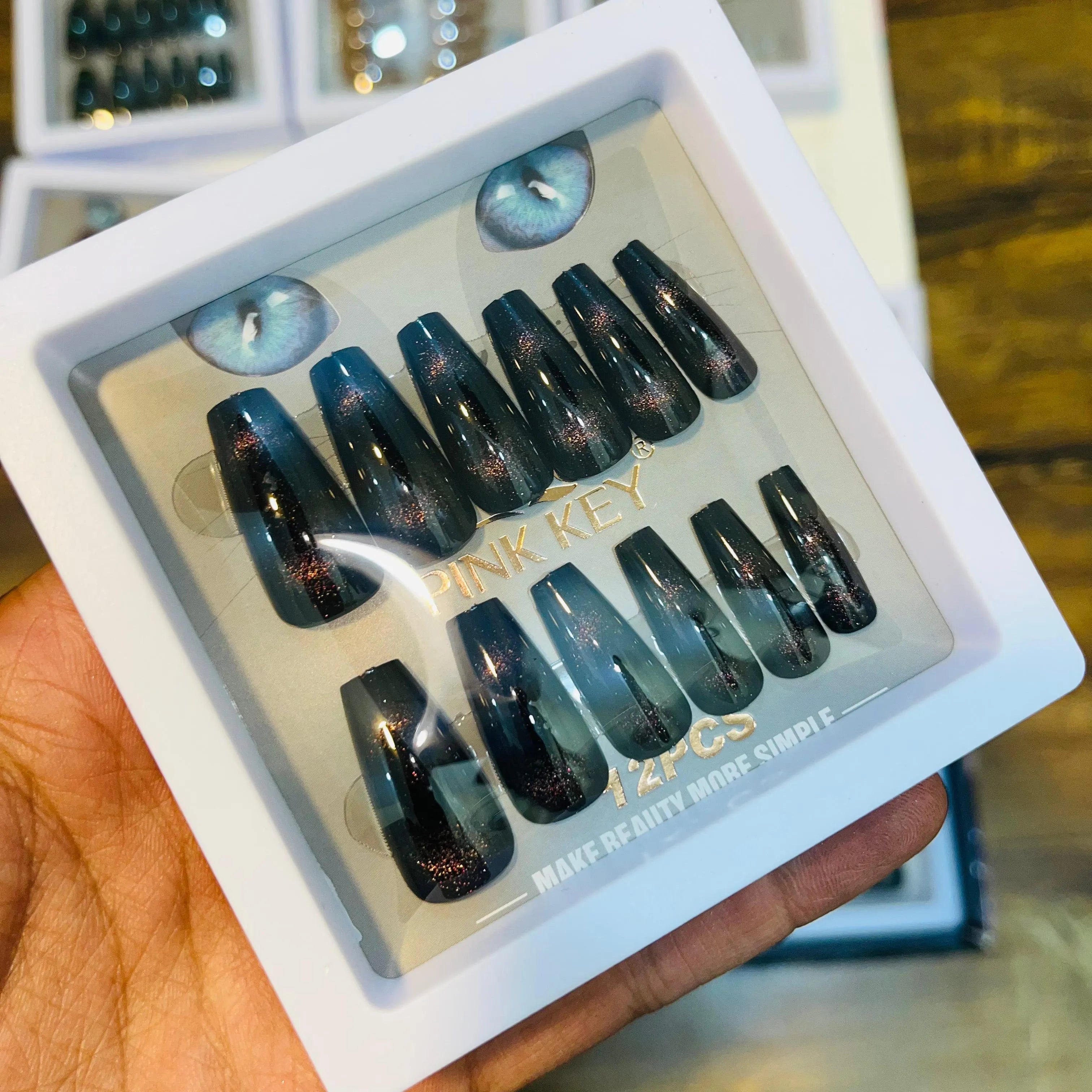 Pink key Stylish Salon Look Artifical Nails With Free Stickers (12 Pcs)