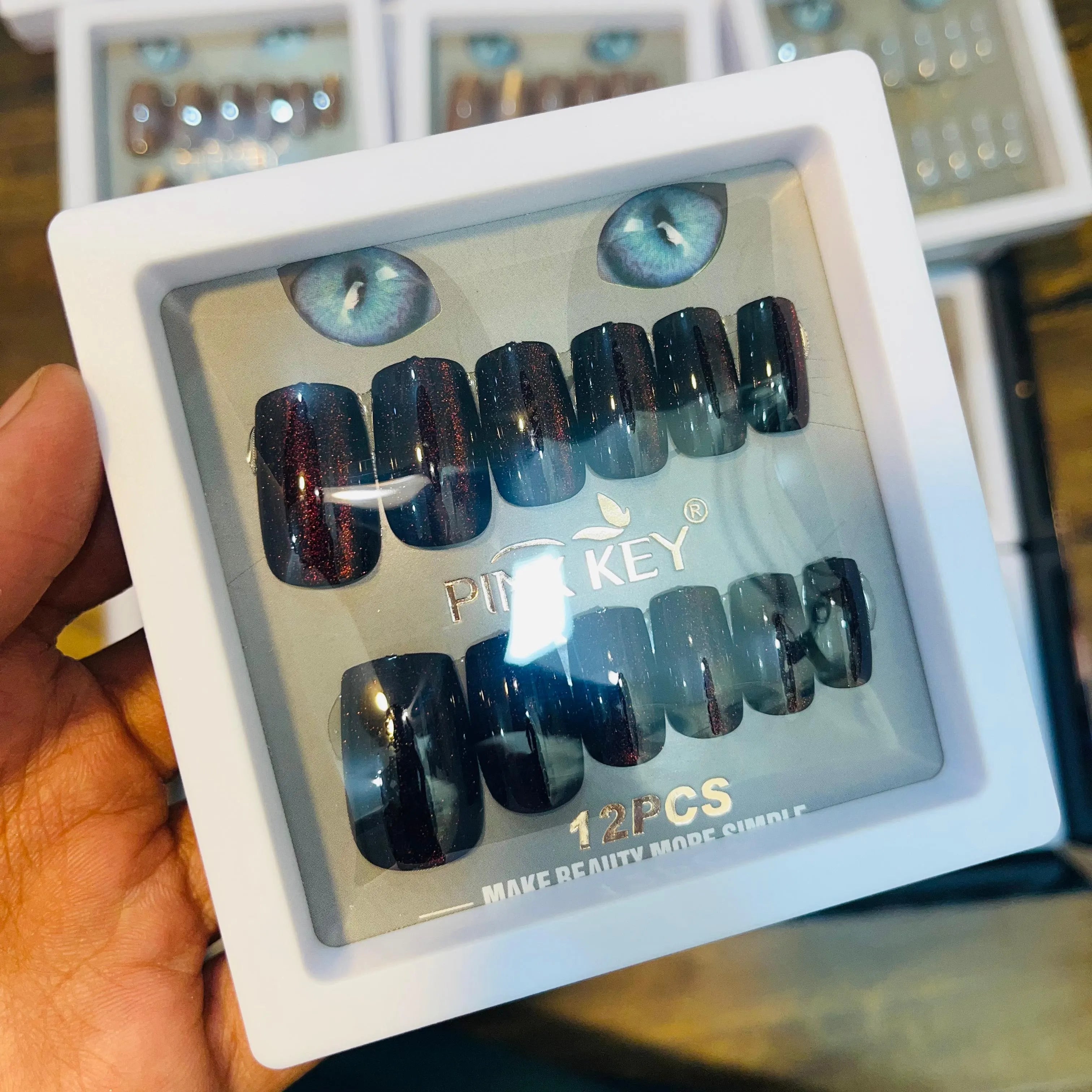 Pink key Stylish Shiny Artifical Nails (12 Pcs)