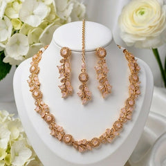 Elegant  Cubic Zirconia Leaf Design Jewelry Set