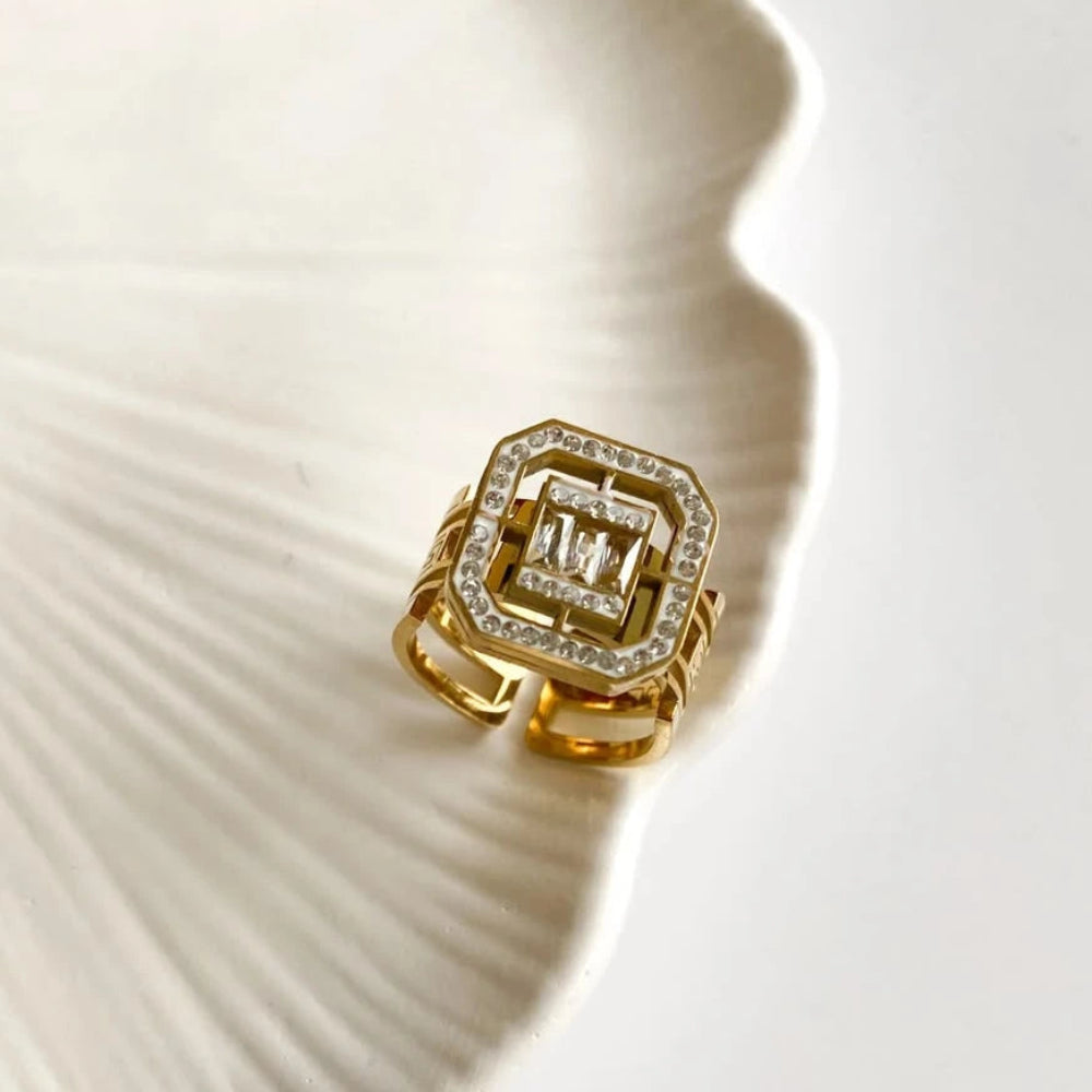 Gold Geometric Crystal Halo Open Ring