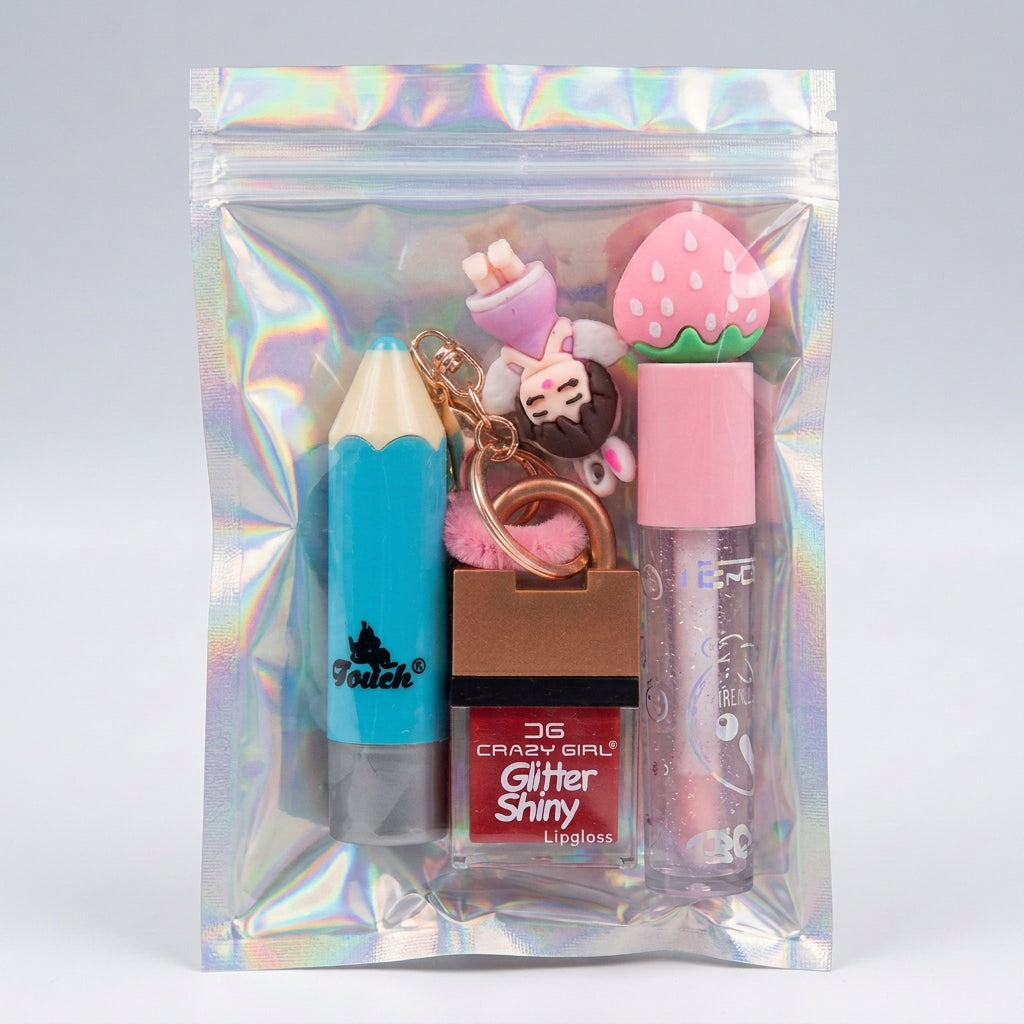 Mini Cute Lip Gloss & Hair Accessory Gift Pouch