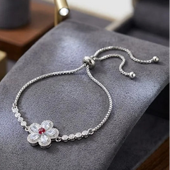 Crystal Petal Flower Bracelet with Ruby Red Accent