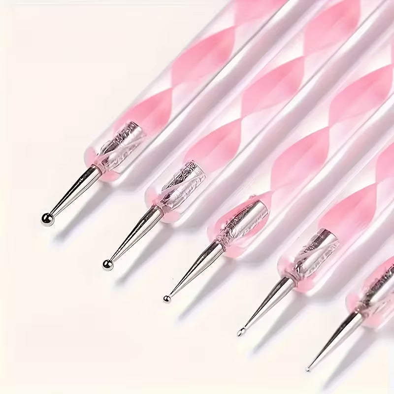 Dual-Ended Nail Art Dotting and Silicone Sculpting Tool Set - 5 Pcs
