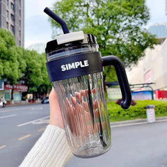 Large Capacity  Water Cup with Glass straw Simple Transparent Cup