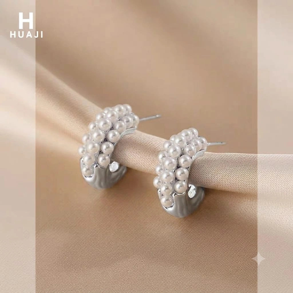 Mini Pearl Hoops Earrings Golden & Silver - Each
