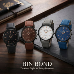 Binbond Leather Strap Men's Quartz Watch